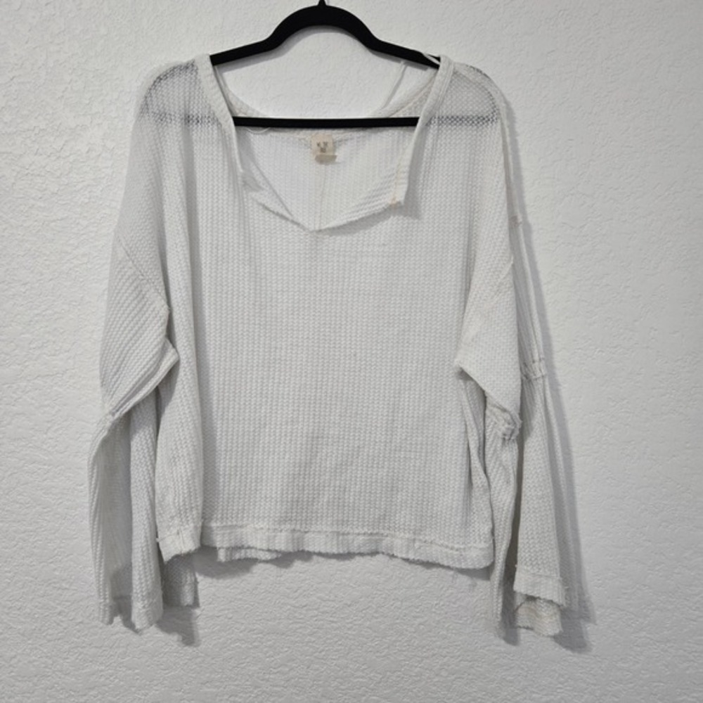We‎ The Free L Waffle Knit Long Sleeve Top Cream boho